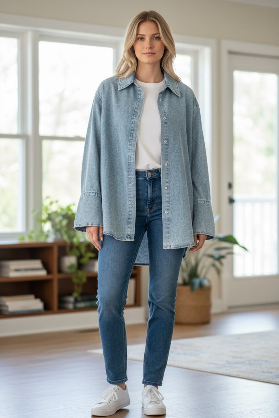 We Wore What Acid Wash Denim Button Down Shirt XL Revolve